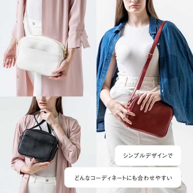 MURA Shoulder Bag, Compact, Women's, Genuine Leather, Cowhide Leather, Simple,