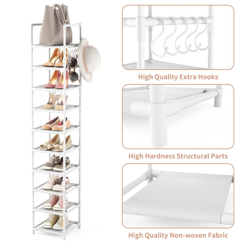 Lanteful Tall Narrow Shoe Rack 10-Tier Skinny Shoe Shelf Storage