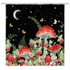 AMFD Mushroom Shower Curtain Strawberries Butterfly New Moon Stars Black