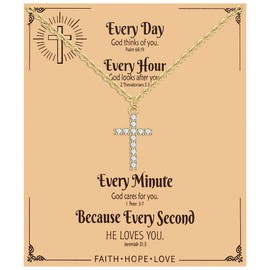 Svovin Cross Necklace for Women 18K Gold Plated Cross Pendant Dainty Chain Necklace Inspirational Bible Verse Cross Necklace Religious Faith Jewelry Gifts, Stainless Steel, No Gemstone