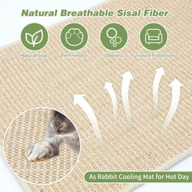 RANYPET 2 Kratzmatte für Kaninchen, natürliches Sisal Teppich Kaninchen-Matten für Käfige, Kauspielzeug für Häschen Krallen und Zahnpflege, Haustierkäfig Bettwäsche zum Beißen Schlafen, 40x30cm