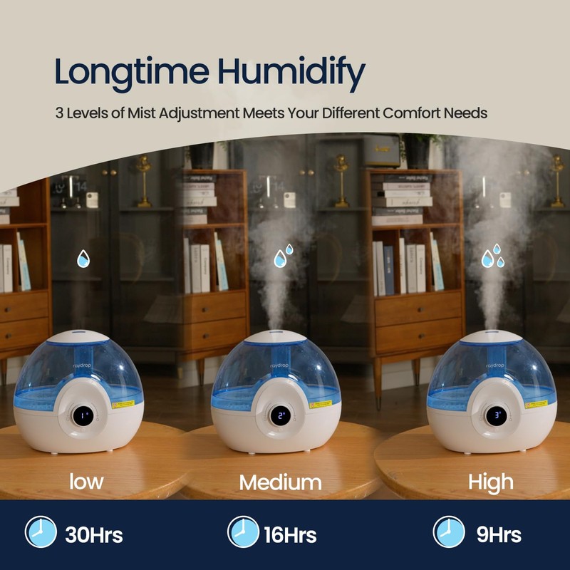 raydrop 2.2L Humidifiers for Bedroom, Cool Mist Humidifiers with Timer,