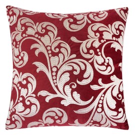 Homey COZY Embroidery Red Velvet Throw Pillow Cover, Merry Christmas Series Silver Floral Luxury Soft Fuzzy Cozy Warm Slik Gift Square Couch Cushion Pillow Case 20 x 20 Inch, Cover Only