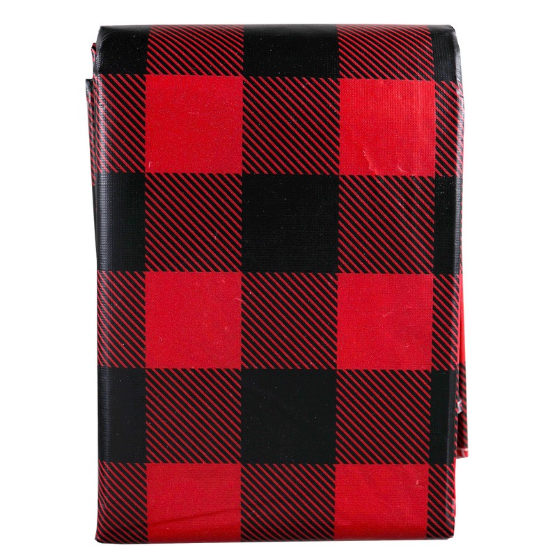 Iconikal Flannel-Backed Reusable PEVA Tablecloth Table Cover, Red Buffalo Plaid,