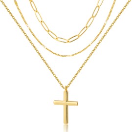 ALEXCRAFT Gold Cross Necklace For Women Layered Gold Chain Necklaces Choker Crucifix With Zircon Stones 3 Chains