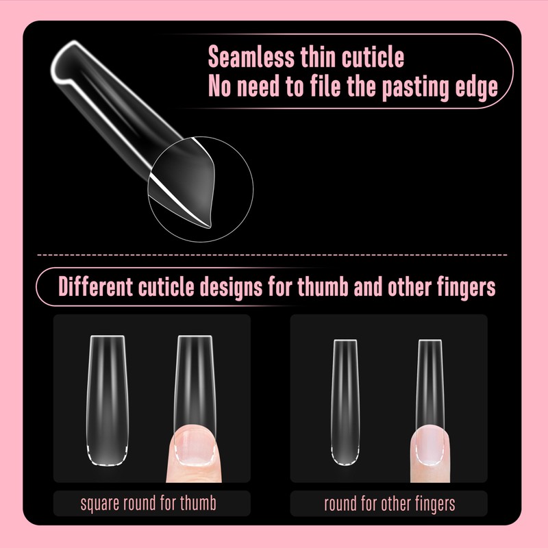 NOVO OVO Sculpted XXL Square Nail Tip for Curved Nails,