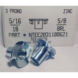 AmericanIntegratedSupply.com 5/16-18 T-Nuts 5/8 Barrel 3 Prong Steel Zinc Plated (20)