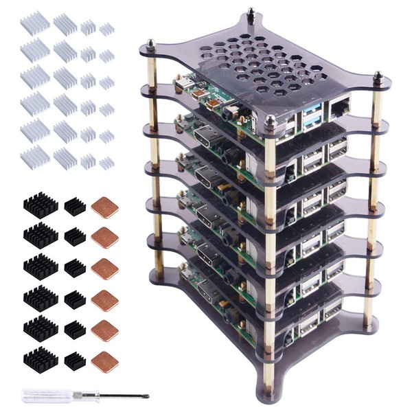 GeeekPi 6-Layers Raspberry Pi Cluster Case, Stackable Rack with Heatsink