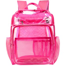 KUI WAN Clear Backpacks for School Large Clear Bookbag with Multi-Pockets PVC Transparent Backpack for College,Work,Pink