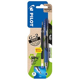 Pilot Pen G-2 2605003BM Gel Pen Refillable + 1 Free Refill, M 0.7 mm Refill, Blue
