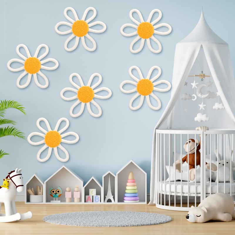 Zeyune 6 Pcs Boho Daisy Flower Wall Art Decor Boho