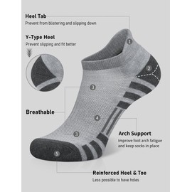 Airacker Ankle Athletic Running Socks Cushioned Breathable Low Cut Sports Tab Socks for Men and Women (6 Pairs)