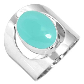 Jeweloporium 925 Silver Ring for Women Size S 1/2 Aqua Chalcedony Stone Solitaire Silver Ring Mothers' Day Gift Costume Jewelry