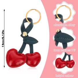 Grevosea Cherry Keychain, Cute Cherry Bag Charm for Purse Handbags Faux Leather PU Cherry Charm Lightweight and Durable Bag Accessory Gift for Women