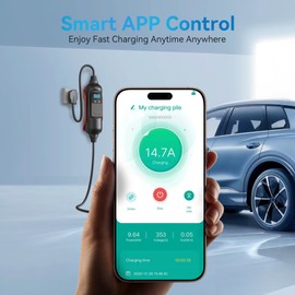 Youwoauto Level 2 EV Charger for J1772 EVs - 32Amp 220V-240V EV Charger Level 2, Portable EV Charger Electric Car Charging Station with Adjustable Current NEMA 14-50 Plug APP Control EV Charger