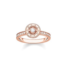 THOMAS SABO TR2255-416-14 Women's Ring Circle with White Stones Rose Gold 925 Sterling Silver 750 Rose Gold Plating, 56, Sterling Silver, Cubic Zirconia
