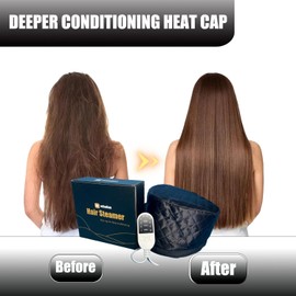 Heat Cap for Deep Conditioning, Thermal Steam Cap for Hair Treatment, Hair Steamer for Black Natural Hair, 10-Level Quick Heating Caps for Home Use.