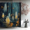 Spooky Ghost Mushroom Shower Curtain Grey Foggy Forest Cute Halloween