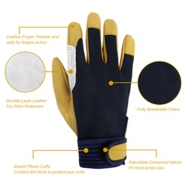 Gardening Work Glove Heavy Duty Gardening Gloves for Men Women Thorn Proof Leather Safety Working Gloves Tear Resistant Touch Screen Breathable Construction Gloves (Yellow, Medium)