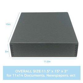 Lineco Museum Storage Box, Archival Quality Acid-Free Buffered Drop Front Design with Metal Edges Removable Lid, 11x14 Inches, Photo Organizer Store and Protect Prints, Gray Exterior
