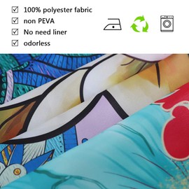 RV Shower Curtains Forest Mountain Happy Camper, Cloth Fabric RV Bathroom Decor Curtain Sets with Hooks 47WX64H Inches (Blue Grey)