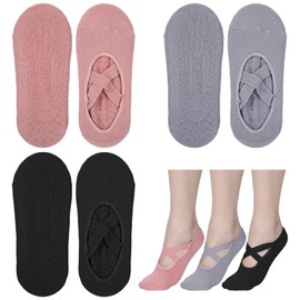 Chanumetal 3 Pairs of Pilates Socks, Yoga Socks Women, Socks Pilates Reformer Non-Slip, One Size Grip Socks, Stopper Socks for Yoga, Barre, Pilates, Dance, Trampoline