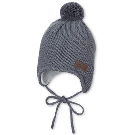 Sterntaler Unisex Children's Knitted Hat Baby Bobble Hat Knitted with Ear Flaps, smoke Grey