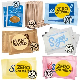 Assorted Sugar Variety Pack & Powder Creamer Packets 600 Count Pack - Individual & Bulk Raw Sugar Packets for Coffee - Perfect Variety of Single Serve Sweeteners & Creamers for Office or Home Station