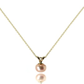 9ct Gold Set 6mm Pink Freshwater Pearl Pendant - 20 Inches