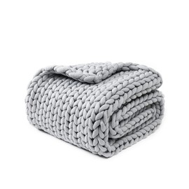 YnM Chunky Throw Blanket, Medium-Weight, Hand Knitted, Skin Friendly, Ventilated and Breathable, Machine Washable, Home Décor Piece for Couch, Sofa and Bed (Lunar Grey, 60x80 Inch)