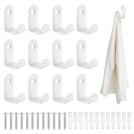 QJKEJI Pack of 12 Coat Hooks, White Coat Hooks, Wall Hooks, White Metal Hooks for Screwing for Bedroom, Bathroom, Living Room, Coat Rack, Coats, Towel, Jacket Hooks