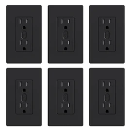 ELEGRP Smart in-Wall Outlet, 2.4GHz Wi-Fi Smart Receptacle Compatible with Alexa and Google Assistant, Tamper Resistant, 2 Individually Controlled Outlets, No Hub Required, UL Listed, Black, 6 Pack