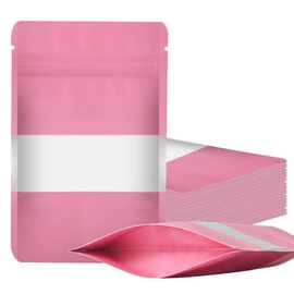 100 Pieces Smell Proof Mylar Resealable Food Storage Bags With Clear Window, Foil Pouch Stand-up for Self Sealing Supplies (Pink, 3.5 x 5 Inch)