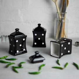 City to Cottage® Black and White | Polka Dot | Handmade | Small 5.3oz/150ml Ceramic Kitchen | Herb Spice | Storage Jars Set of 3| Containers | Canisters