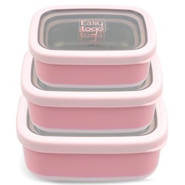 Easy Togo 3 Pack Stainless Steel Food Containers with Silicon Lid & Non-Slip Exterior, LeakProof, Airtight Rectangular Portion Control Storage Lunch Box, Togo Lunch Containers for Adults - Green