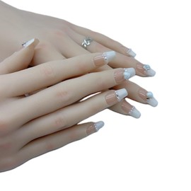 Salon Effect Purely Handmade Press On Nails 2cm Short White With Pearl False Nails Fashion French Manicure Adhesive Nail Tips 10 pieces (Love Puff, M)