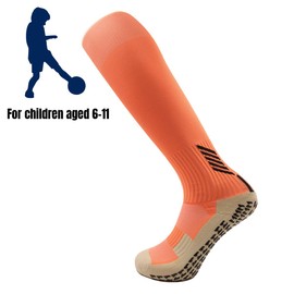 Tinymori Kids Socks Anti Slip Boys Girls Knee High Long Sport Socks with Grips for Age 6-11 (Orange)