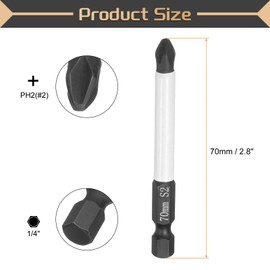 sourcing map #2 Anti Slip Phillips Screwdriver Bit PH2 1/4" Hex Shank 2.8" (70mm) Magnetic Cross Head Drill Bits Phosphate S2 Steel Industrial Screw Driver Tool, Black/White