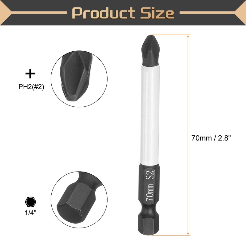 sourcing map #2 Anti Slip Phillips Screwdriver Bit PH2 1/4"