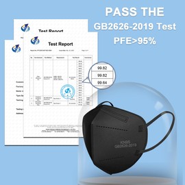 VERNASSA Black KN95 Face Masks 50 Pack, 5-Layer Disposable Masks for Adults, Breathable & Comfortable, Filter Efficiency ≥95%, Protective Masks for Home, Travel, Work