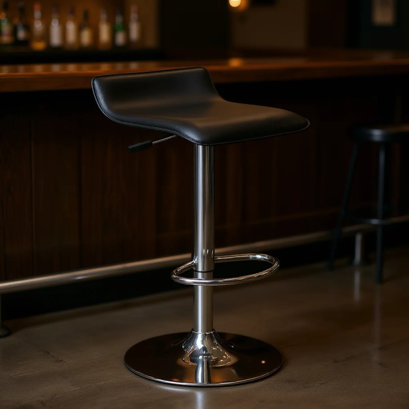 Modern Contemporary Black Faux Leather Bar Stool with Chrome Base