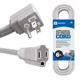 ELECTERY 6 ft Heavy Duty Appliance Extension Cord, 14 AWG, 15A 125V 1875W, 3 Prong Flat Plug, ETL Listed, Short Power Extension Cable for Air Conditioner, Refrigerator, Microwave, Indoor Use, Gray