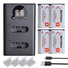 Batmax 4Pcs 1860mAh NP-BX1 Battery + LCD Dual USB Charger with Type C Port for Sony Cyber-Shot DSC-RX100, RX100 II, RX100 III, RX100 V, RX100 VII, DSC-RX100 IV, HX80, HX50V, HX400, DSC-WX350