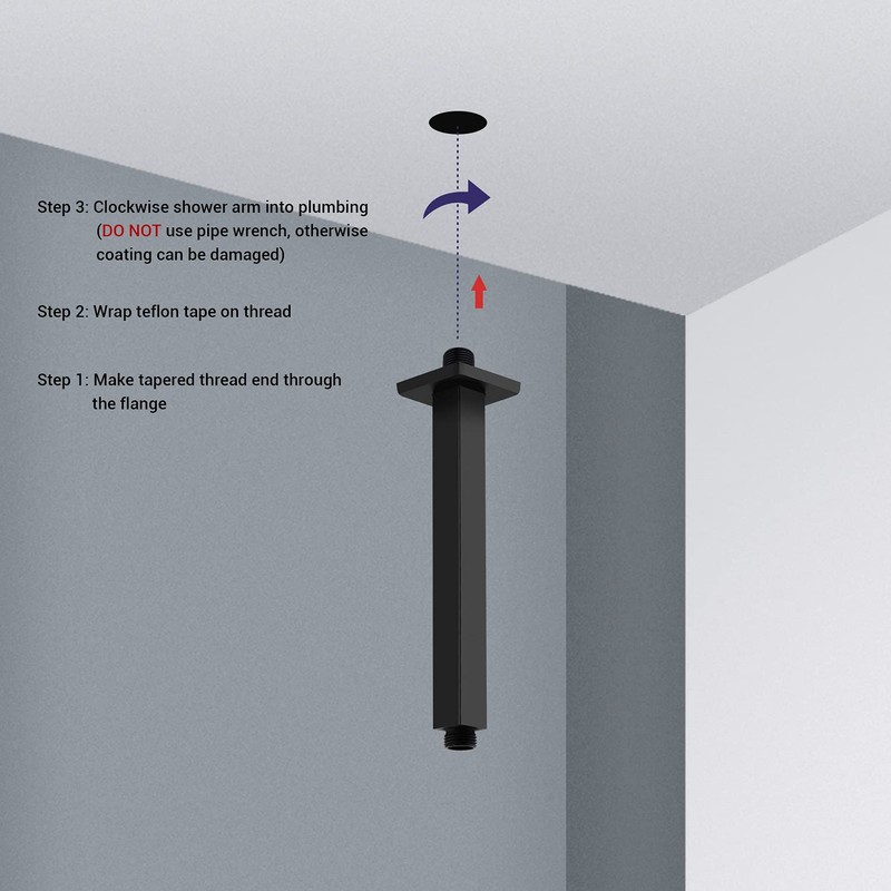 Matte Black Shower Arm with Flange Ceiling Mounted 8 Inch