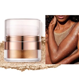 KARLOR Body Highlighter Powder with Applicator, Body Shimmer Powder Face Glitter Glow Face Highlighter Body Illuminator Body Shimmer Powder with Sponge for Cheek Face Legs(02#）