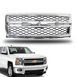 munirater Chrome Front Bumper Honeycomb Grille Replacement for 2014-2015 Silverado 1500 104-02508B