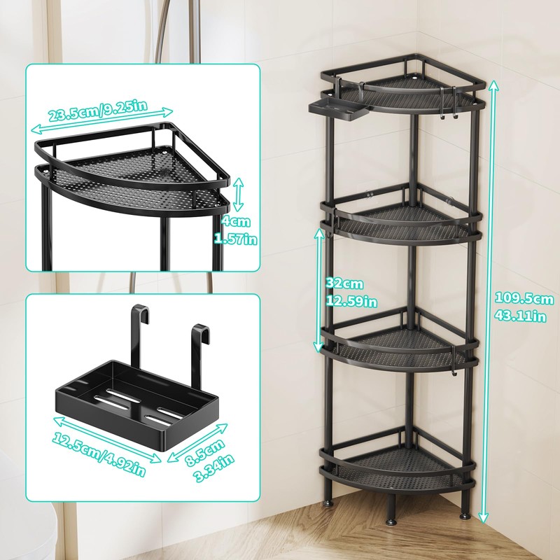 HapiRm Standing Corner Shower Caddy - 4 Tier Shower Organizer