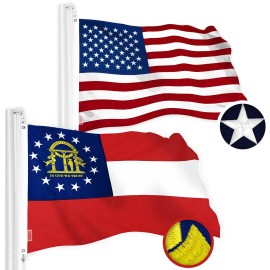 UD_G128 Combo Pack: American USA Flag 2x3 Ft & Georgia Flag 2x3 Ft, Both Embroidered SPUN Polyester, Indoor/Outdoor, Brass Gromm