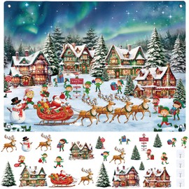 MiniInflat Christmas Felt Story Board 3.4FT North Pole Village Felt DIY Christmas Felt with 31 Pcs Detachable Ornaments Wall Decor Santa Claus Elk Ginger's Cottage Religious Crafts for Home Door Decor