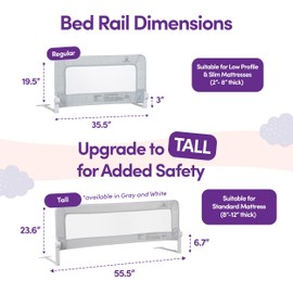 ComfyBumpy 2-Pack Bed Rail for Toddlers 35.5" L x 19.5" H | Toddler Bed Rails for Twin, Full & Toddler Mattress Size | Swing Down Rail Guard | Mattress Side Rail for Kids | Gray